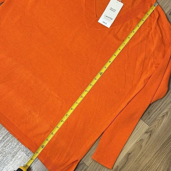 NWT Sz S MNG Orange Long Sleeve V-Neck Casual Pullover Womens Sweater Mango - Picture 14 of 16
